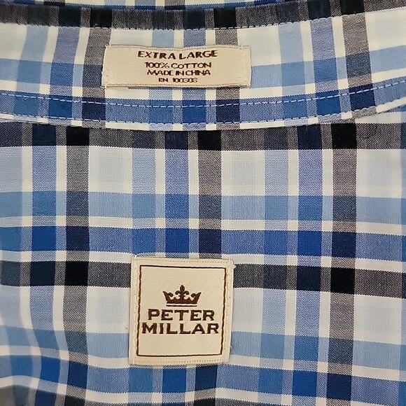 Peter Millar Hidden Button-Down Long-Sleeve Blue Plaid Dress Shirt XL - Picture 13 of 15